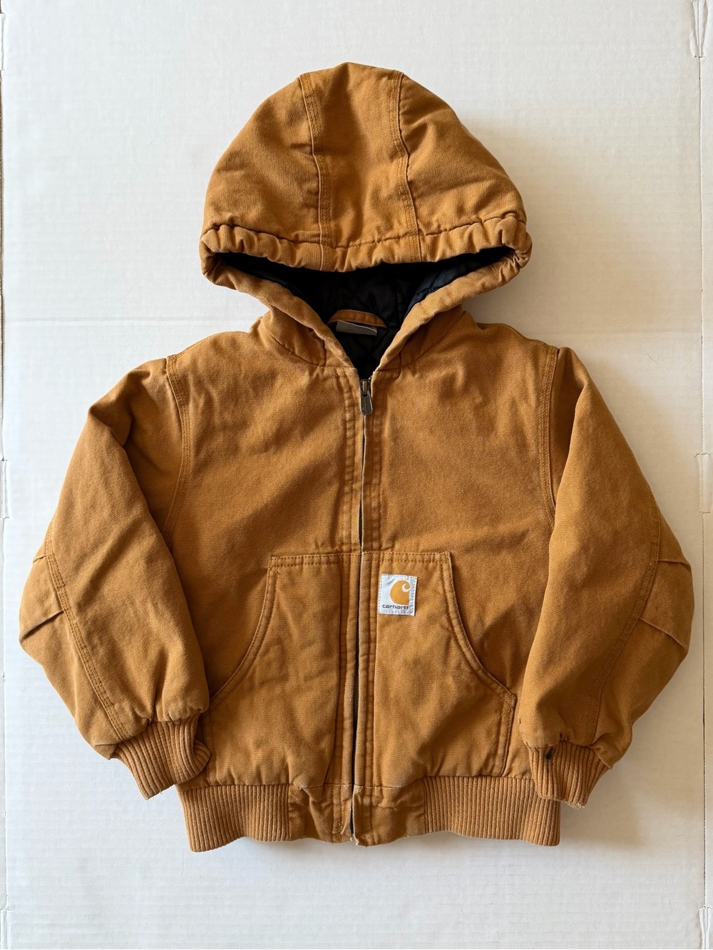 Carhartt Kids XXS 4-5 Brown Duck Canvas Hooded Quilted Workwear Jacket